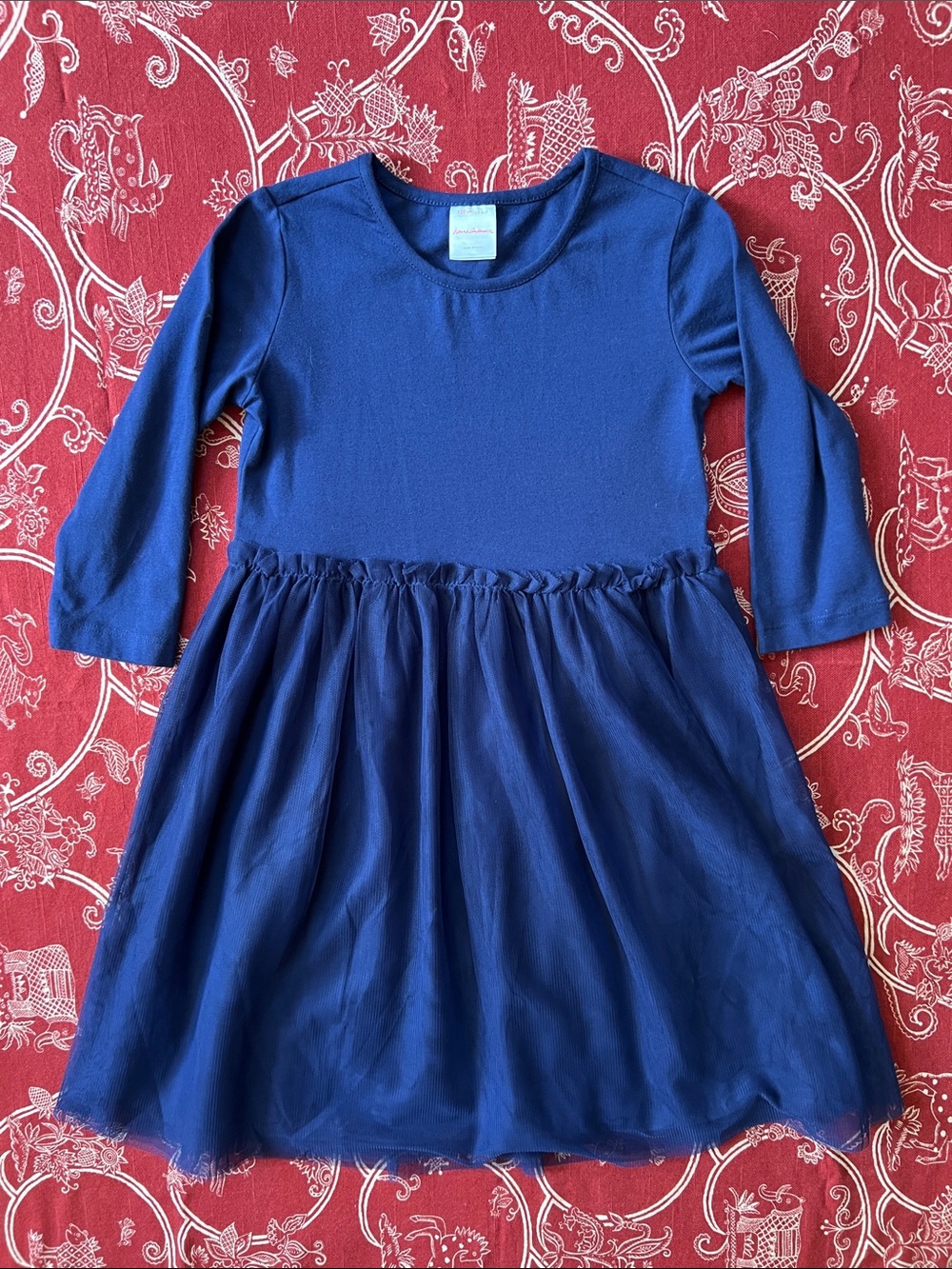 Hanna Andersson Navy Blue Long-Sleeve Tulle Dress size 6/7 or 120cm